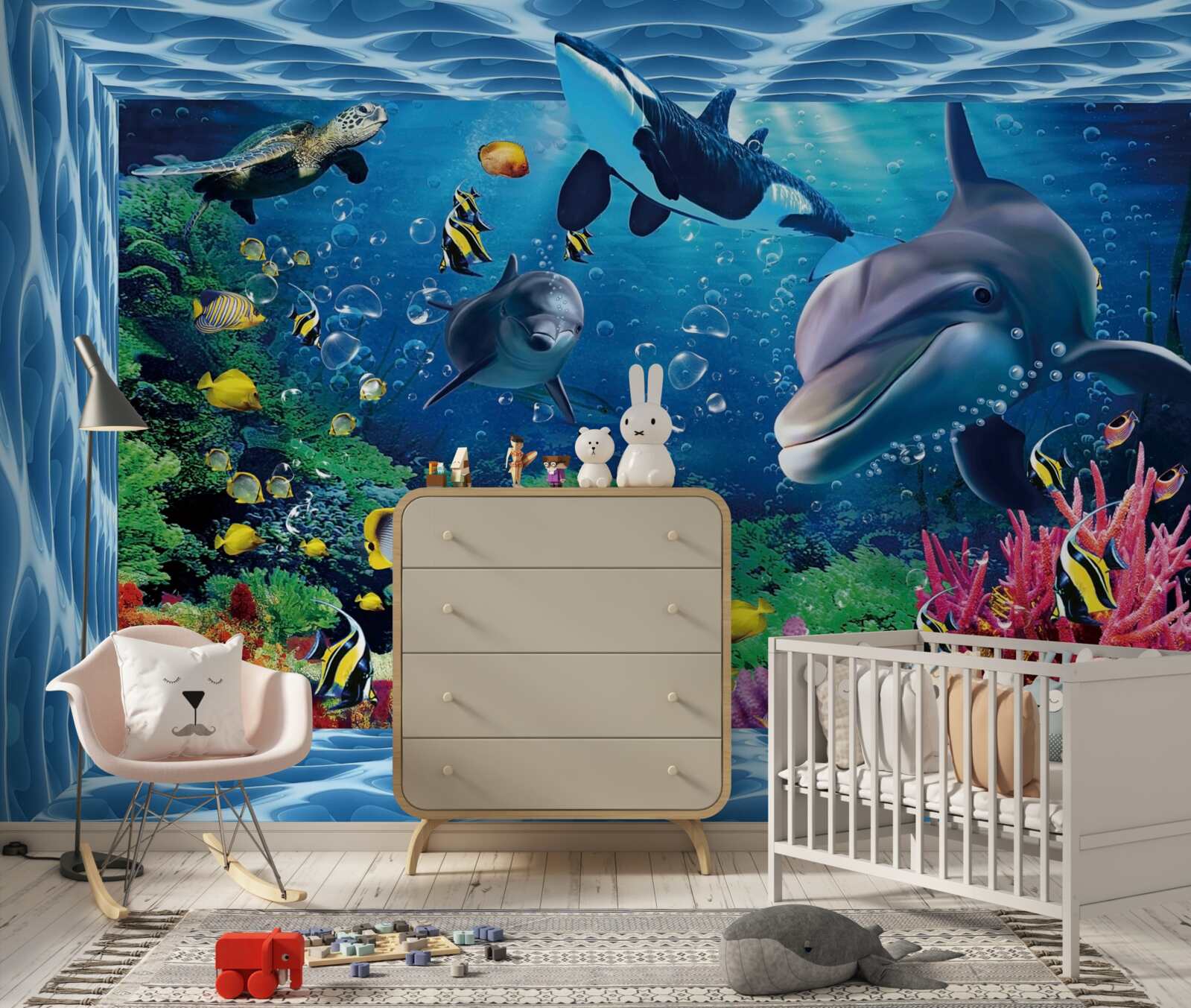 Fototapet lume subacvatică cu delfini