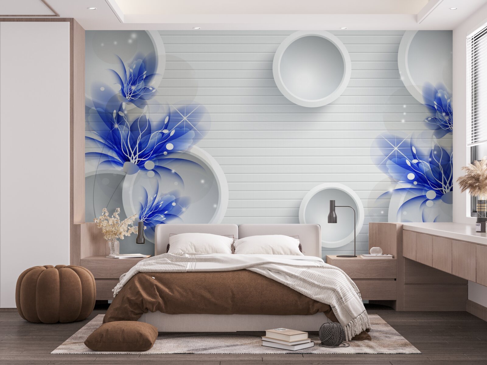 Fototapet muguri albastre pe un fundal abstract cu cercuri