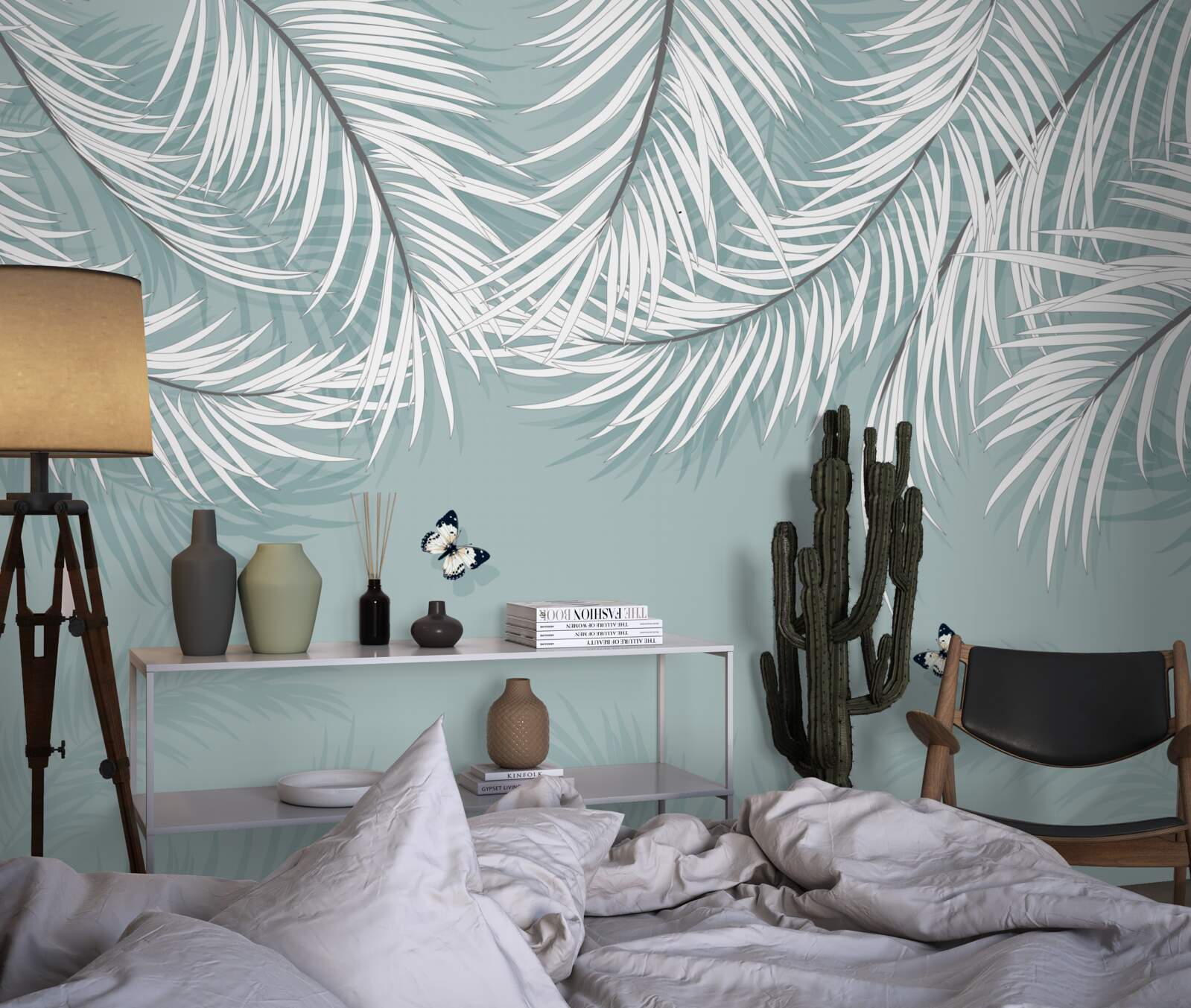 Fototapet fluturii se ascund sub frunzele de palmier