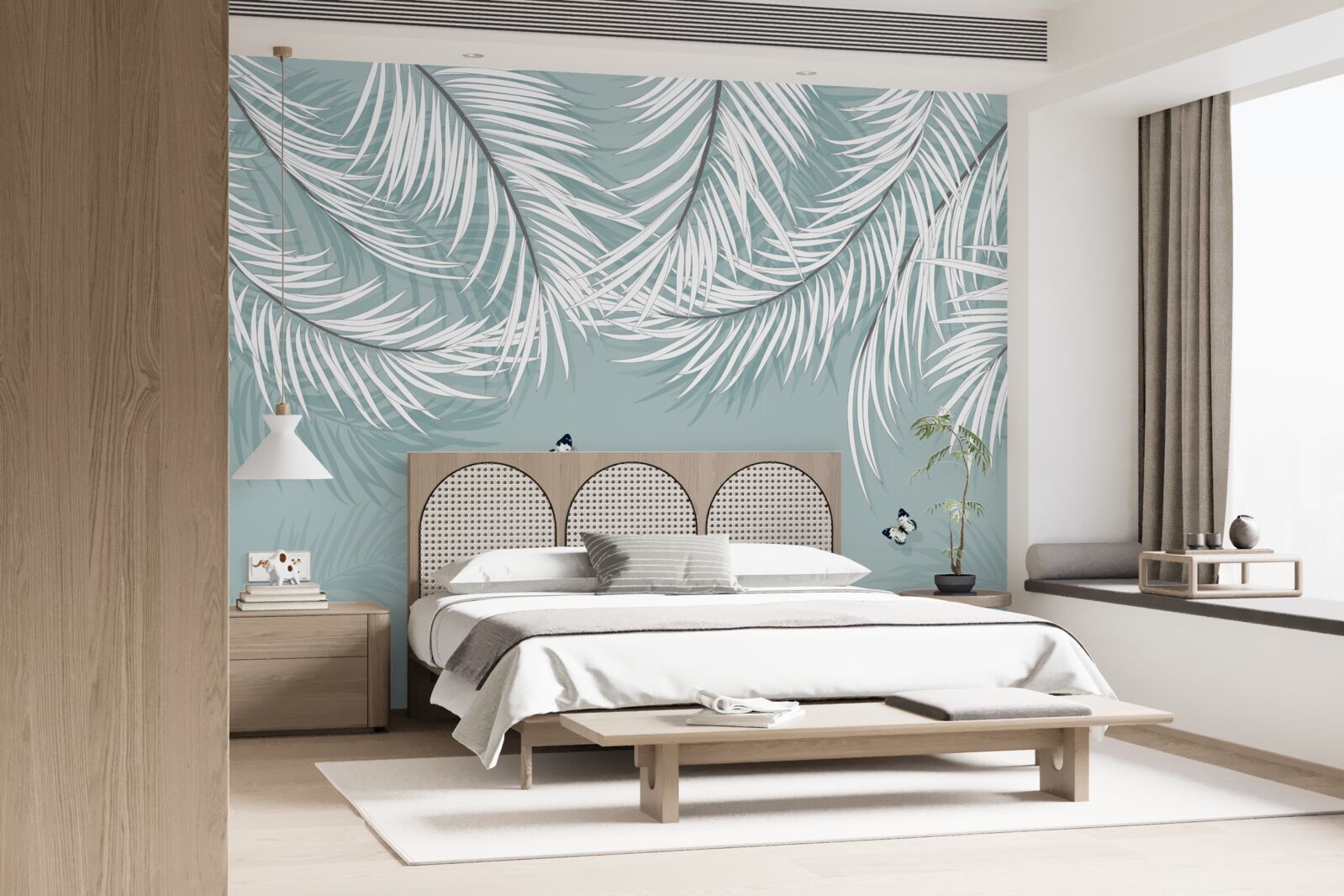 Fototapet fluturii se ascund sub frunzele de palmier