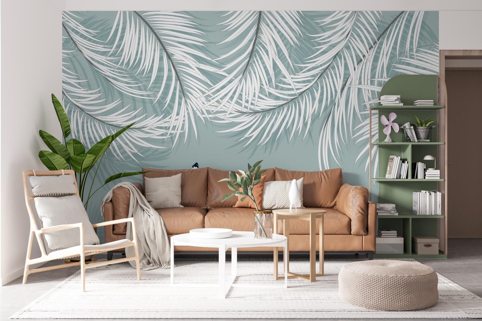 Fototapet fluturii se ascund sub frunzele de palmier