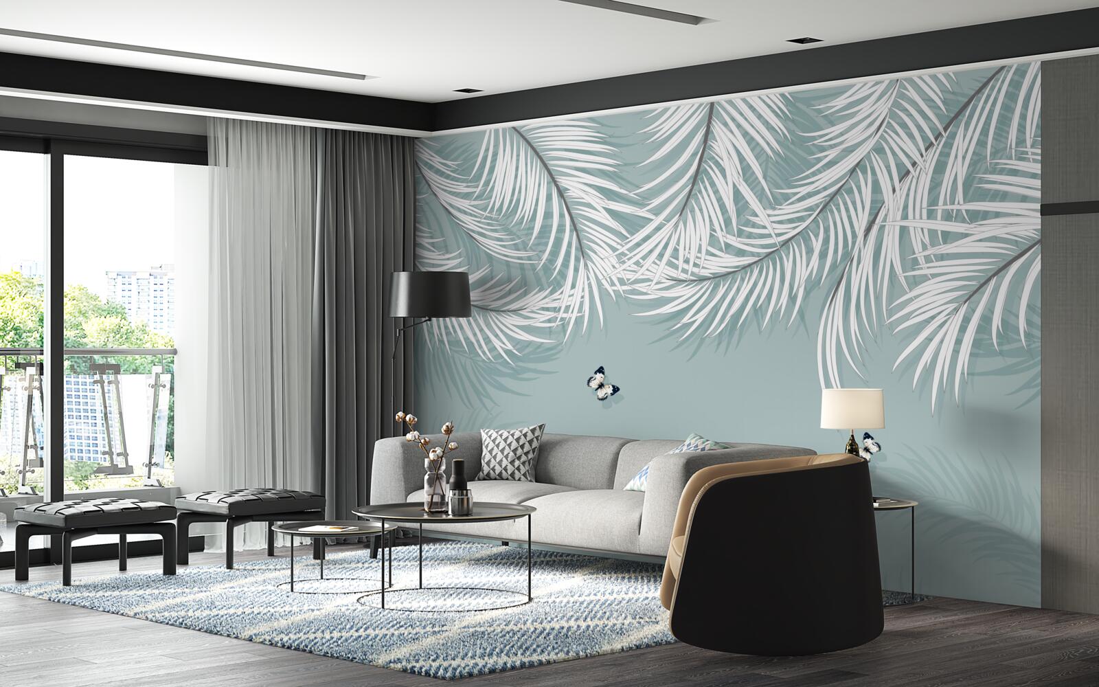 Fototapet fluturii se ascund sub frunzele de palmier