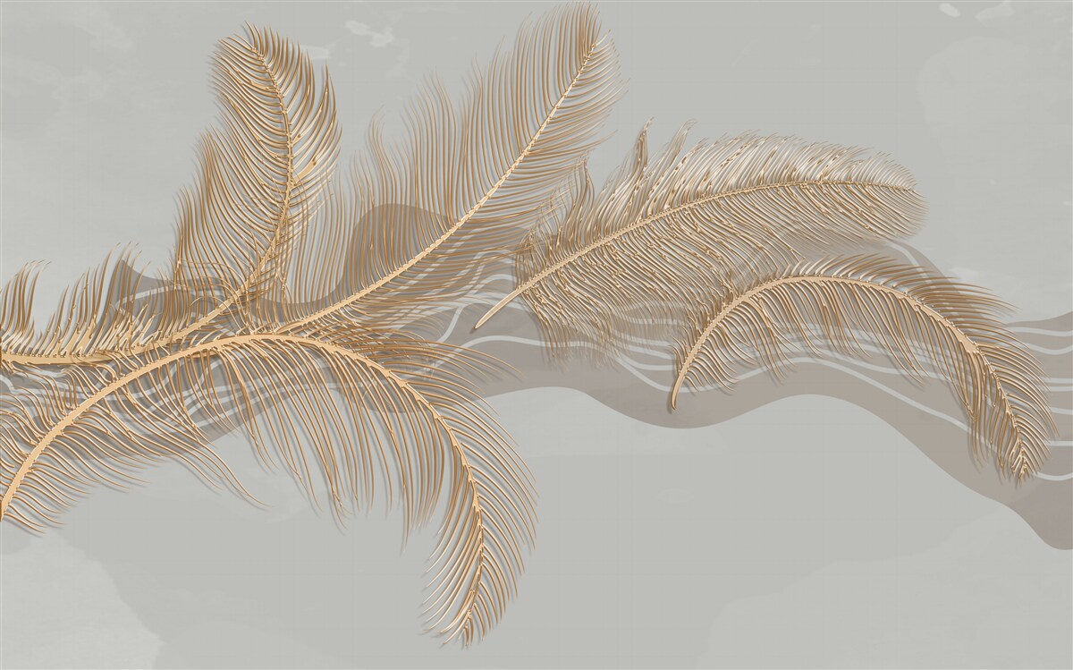 Fototapet frunzele aurii ale palmierilor tropicali