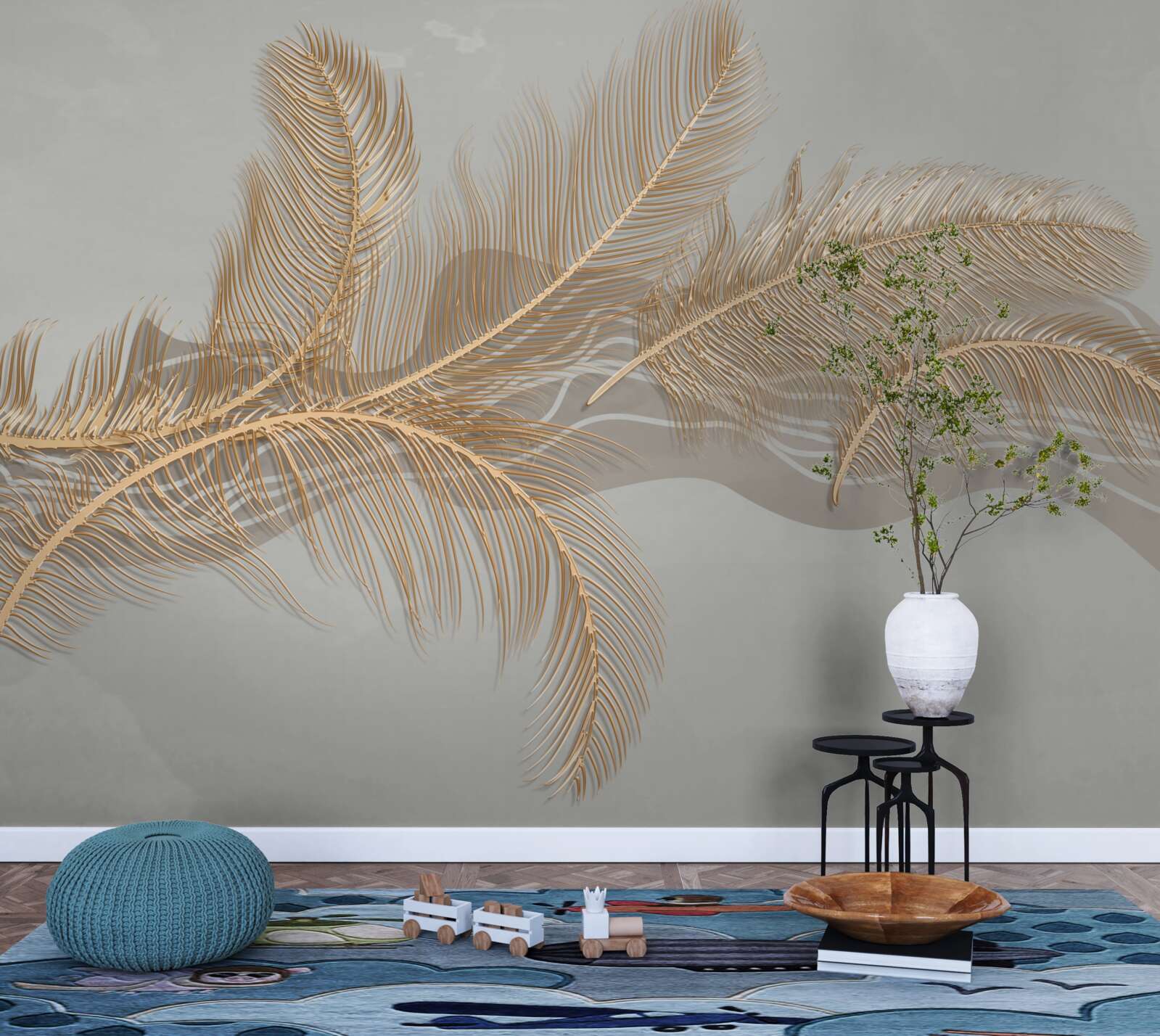 Fototapet frunzele aurii ale palmierilor tropicali