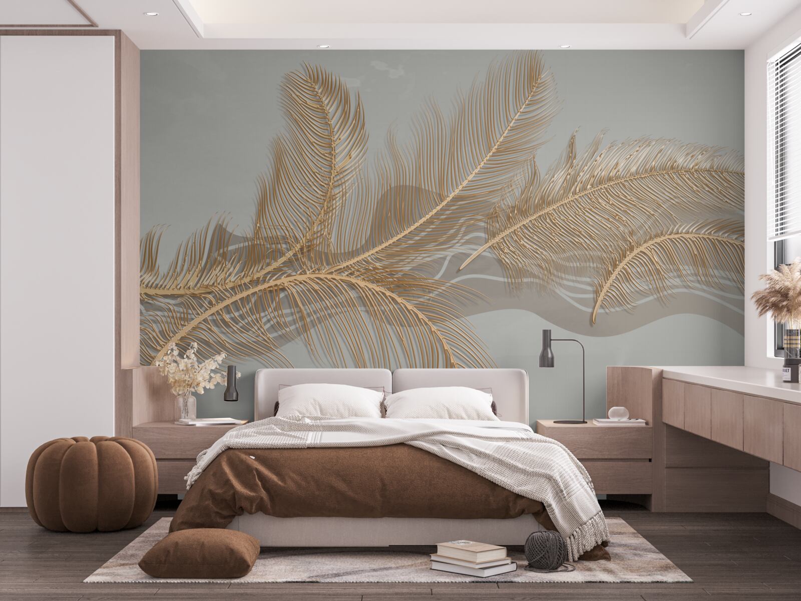 Fototapet frunzele aurii ale palmierilor tropicali