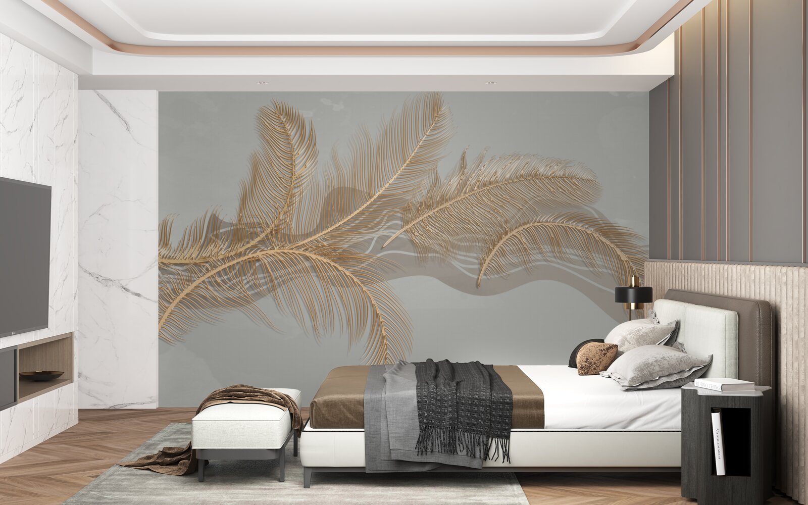 Fototapet frunzele aurii ale palmierilor tropicali