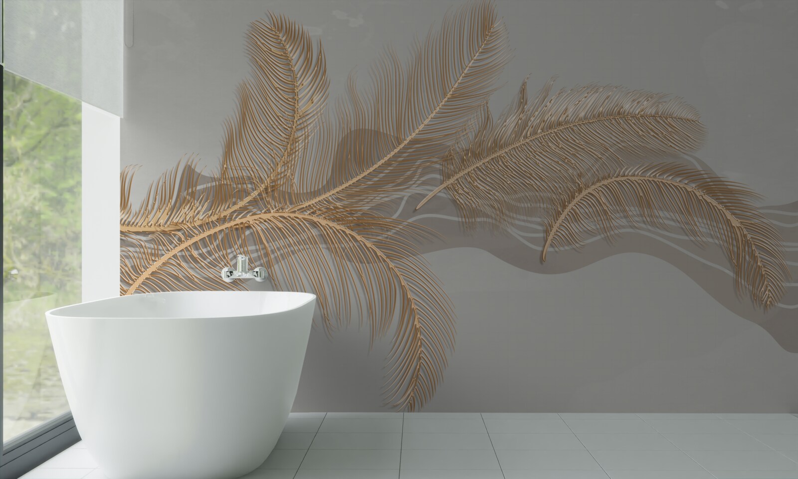 Fototapet frunzele aurii ale palmierilor tropicali