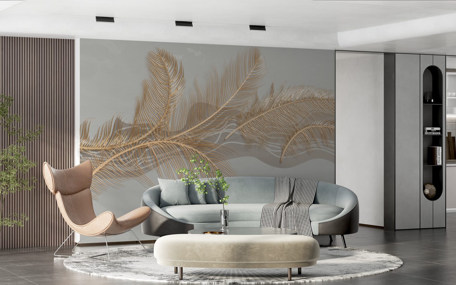 Fototapet frunzele aurii ale palmierilor tropicali