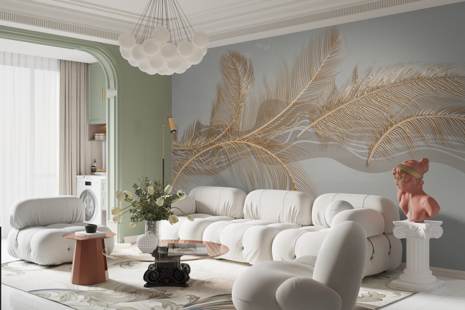 Fototapet frunzele aurii ale palmierilor tropicali