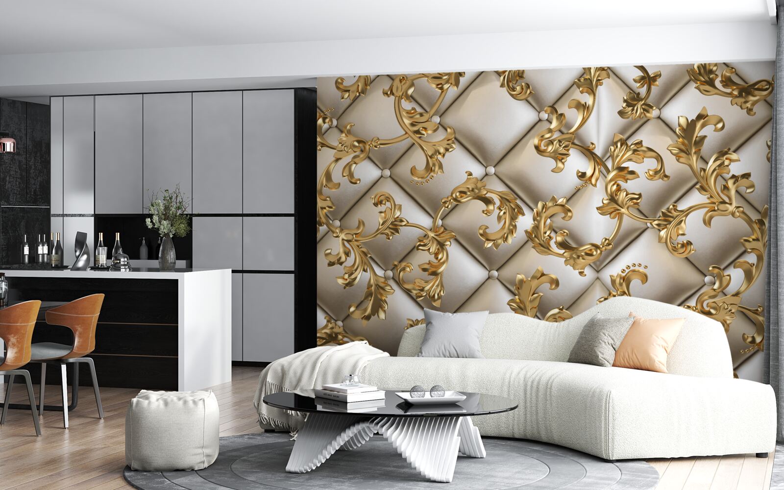 Fototapet textură sub ramuri aurii