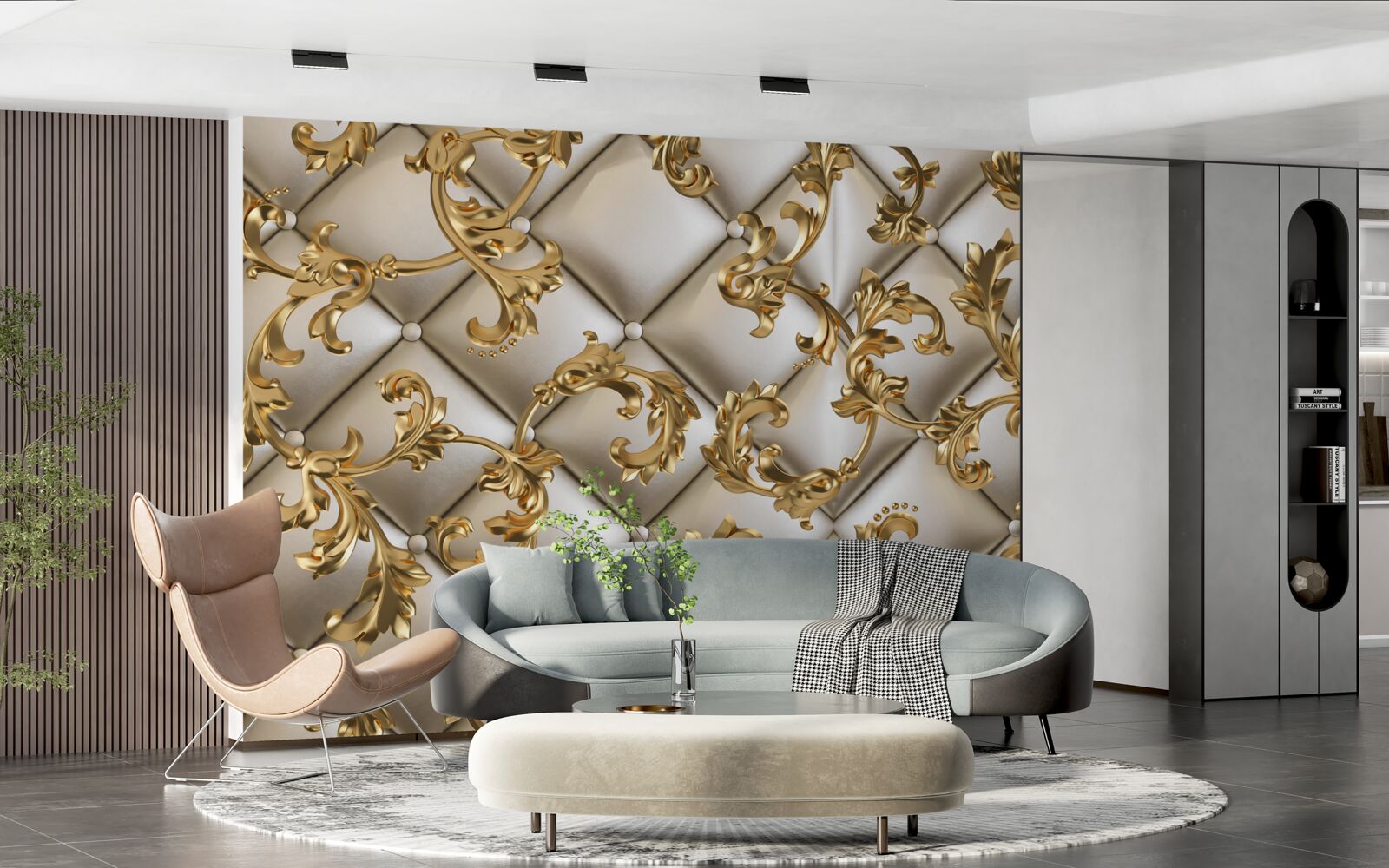 Fototapet textură sub ramuri aurii