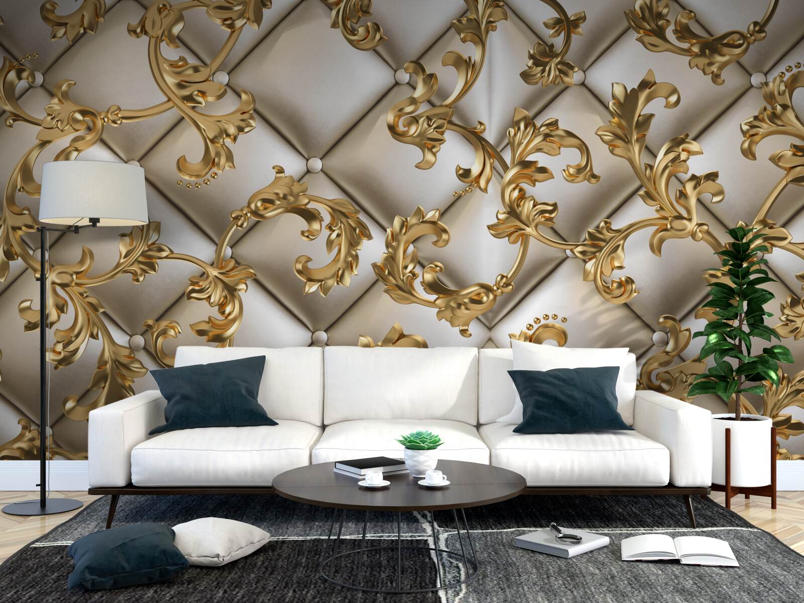 Fototapet textură sub ramuri aurii