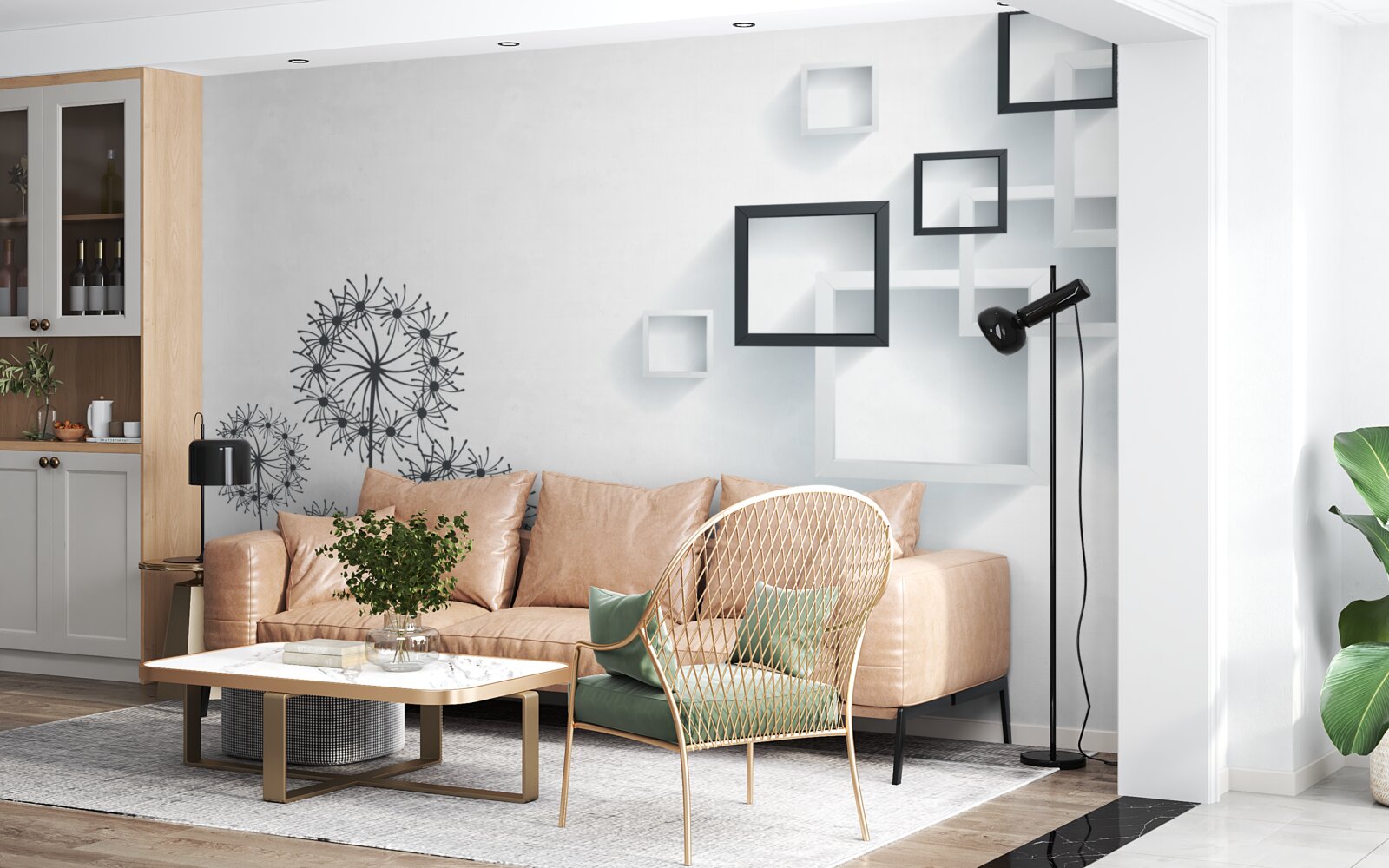 Fototapet forme geometrice pe un fundal alb cu milleon