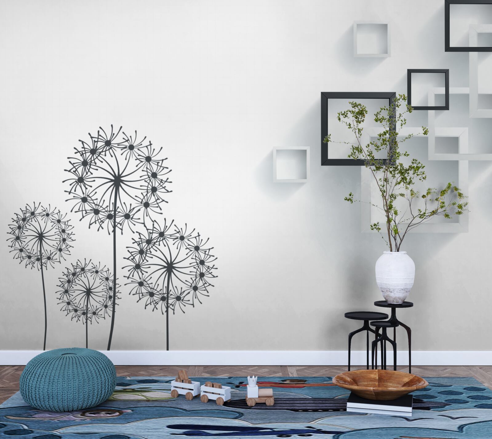 Fototapet forme geometrice pe un fundal alb cu milleon