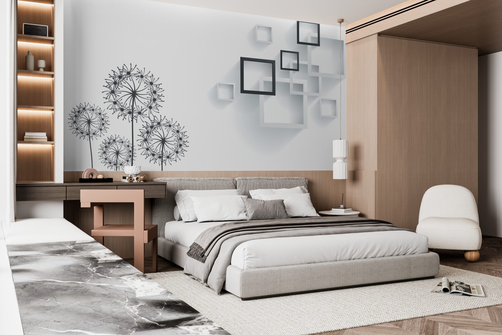 Fototapet forme geometrice pe un fundal alb cu milleon