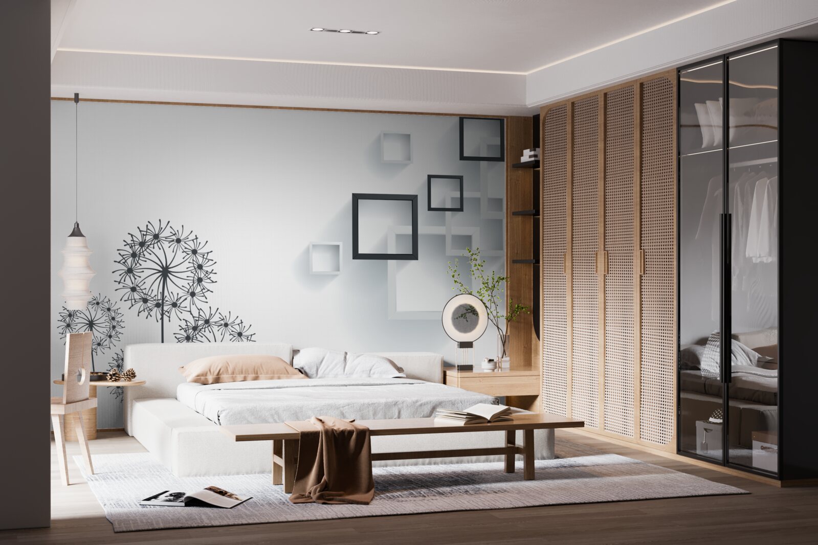 Fototapet forme geometrice pe un fundal alb cu milleon