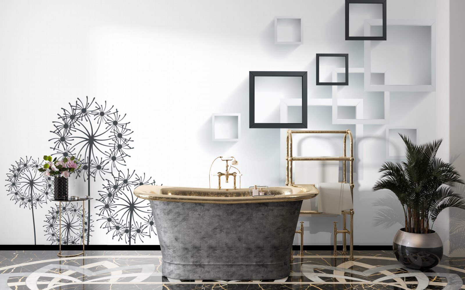 Fototapet forme geometrice pe un fundal alb cu milleon