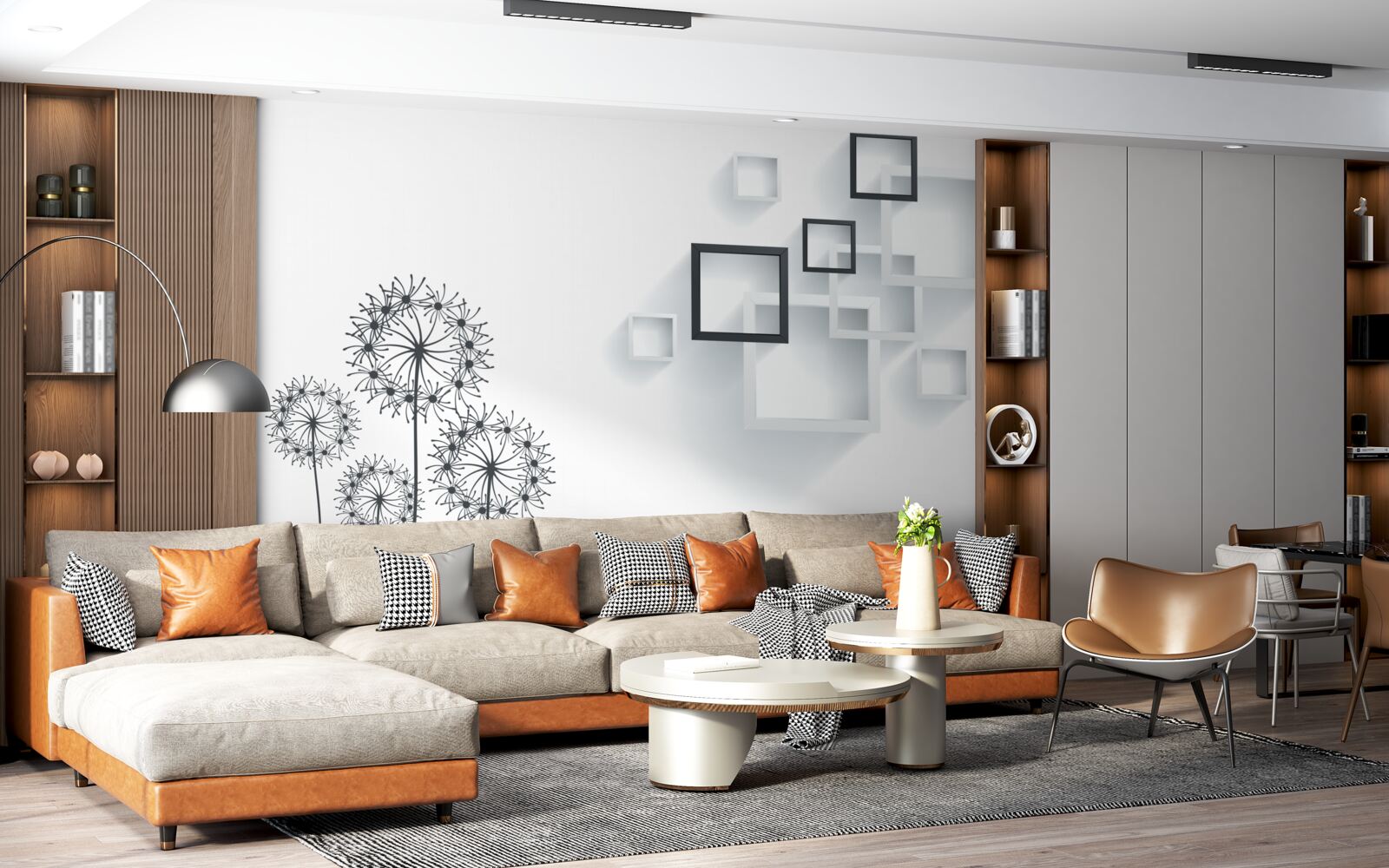 Fototapet forme geometrice pe un fundal alb cu milleon