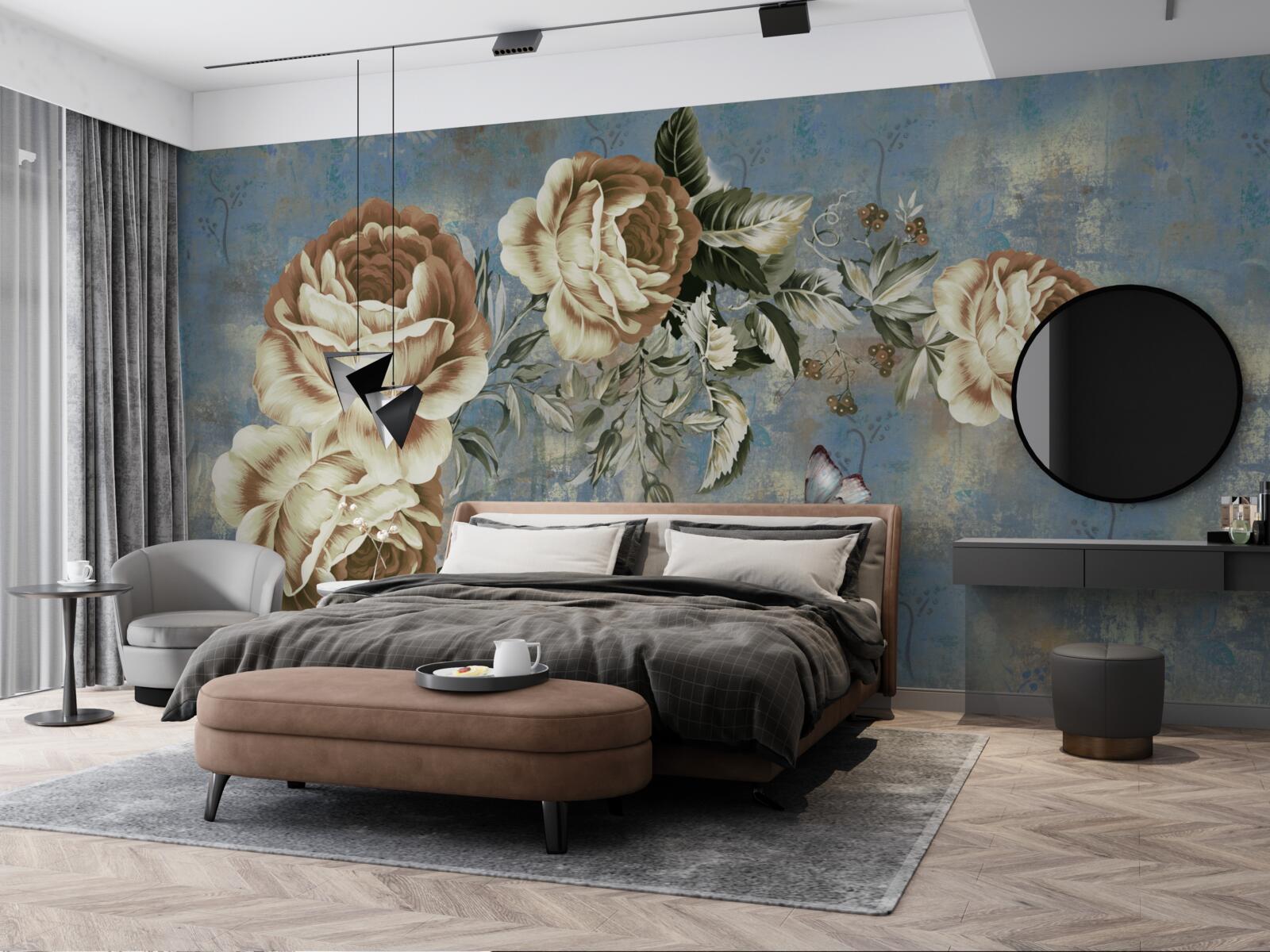 Fototapet o creangă cu flori delicate de culoare crem se apleca liniștită deasupra apei