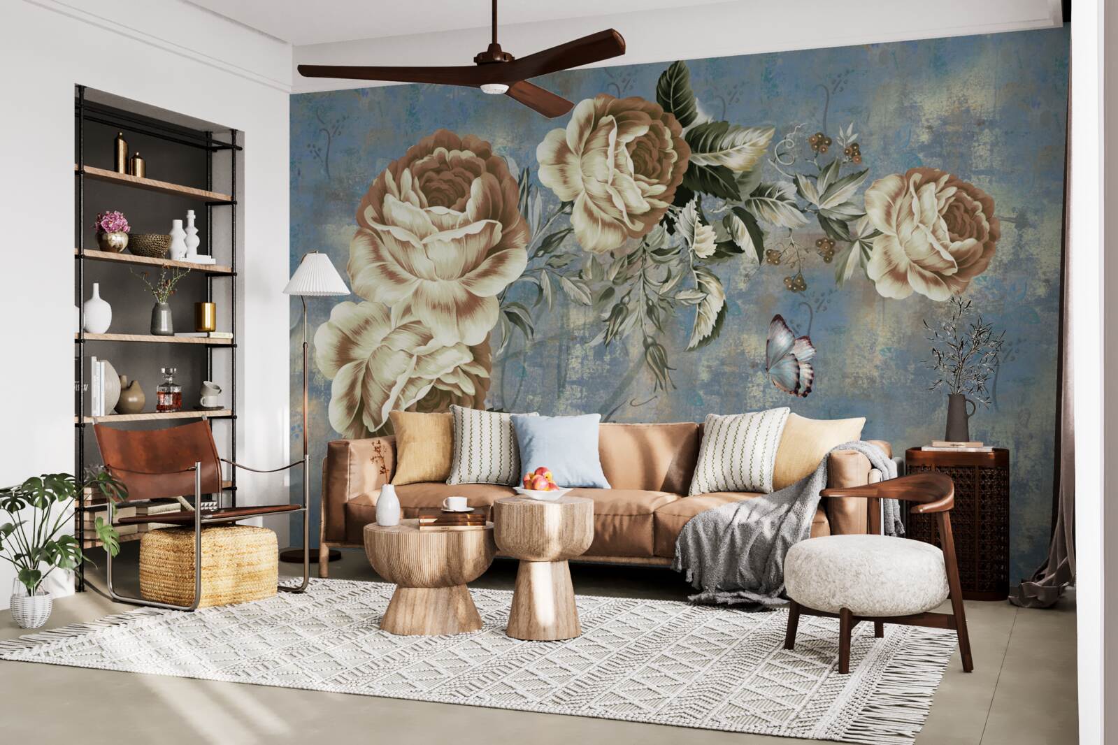 Fototapet o creangă cu flori delicate de culoare crem se apleca liniștită deasupra apei