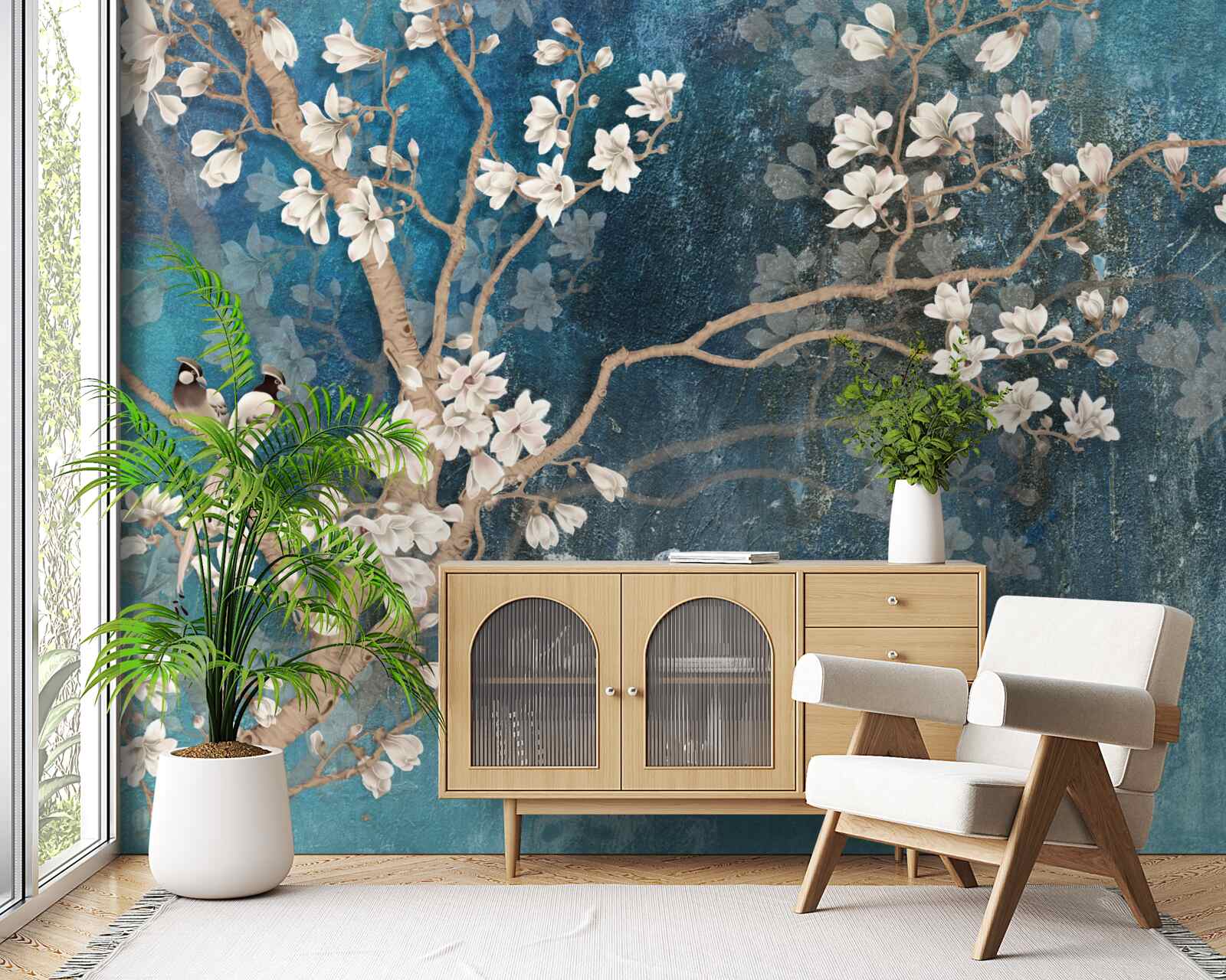 Fototapet magnolia în plină floare și întunericul care cade