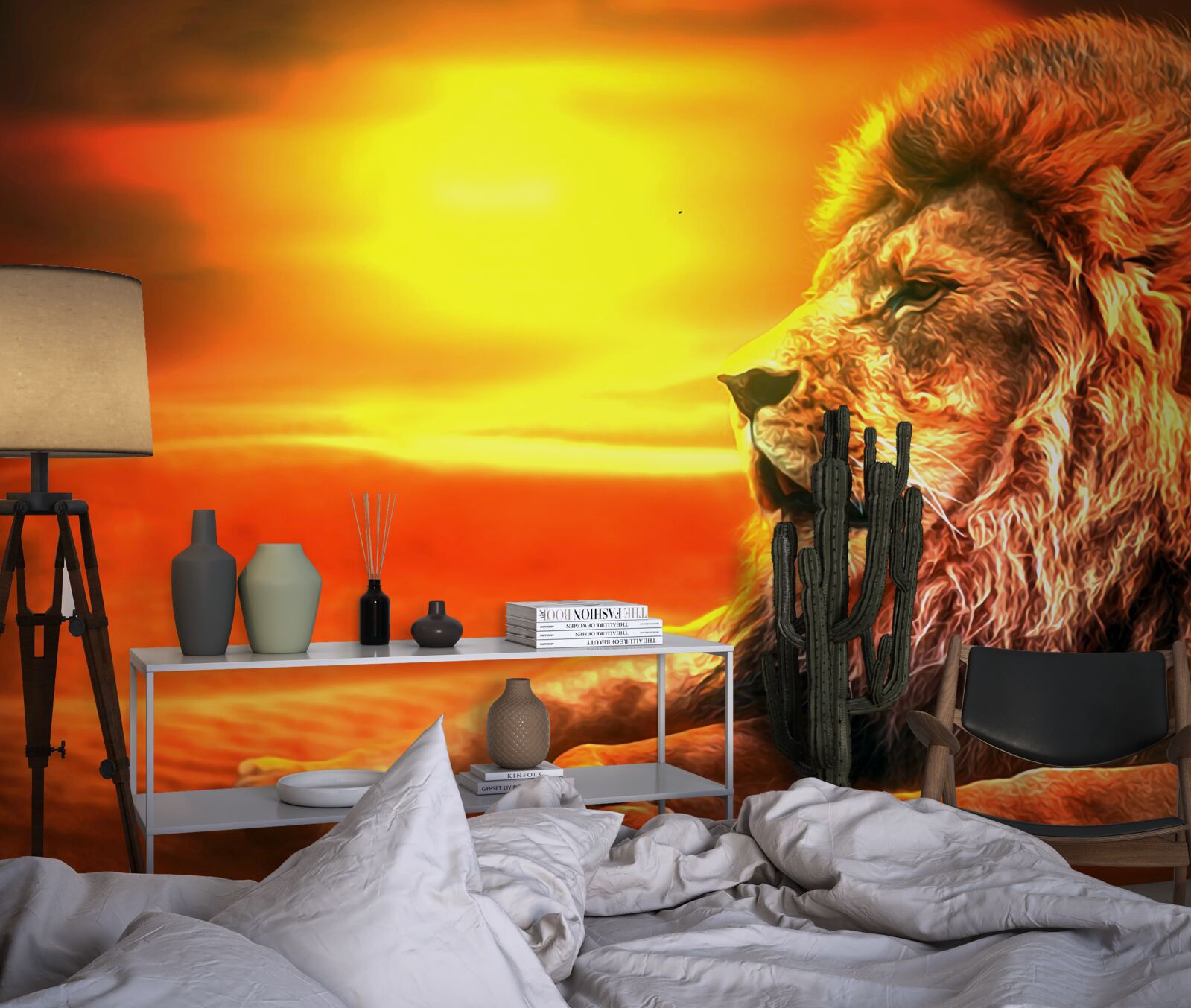 Fototapet un tigru matur însoțește dispariția soarelui