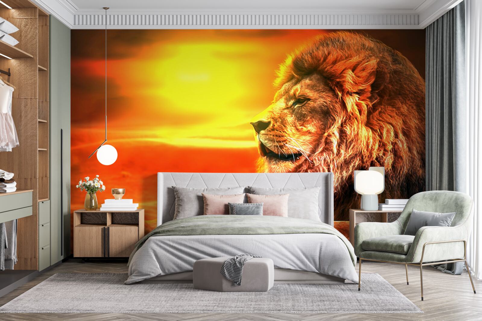 Fototapet un tigru matur însoțește dispariția soarelui