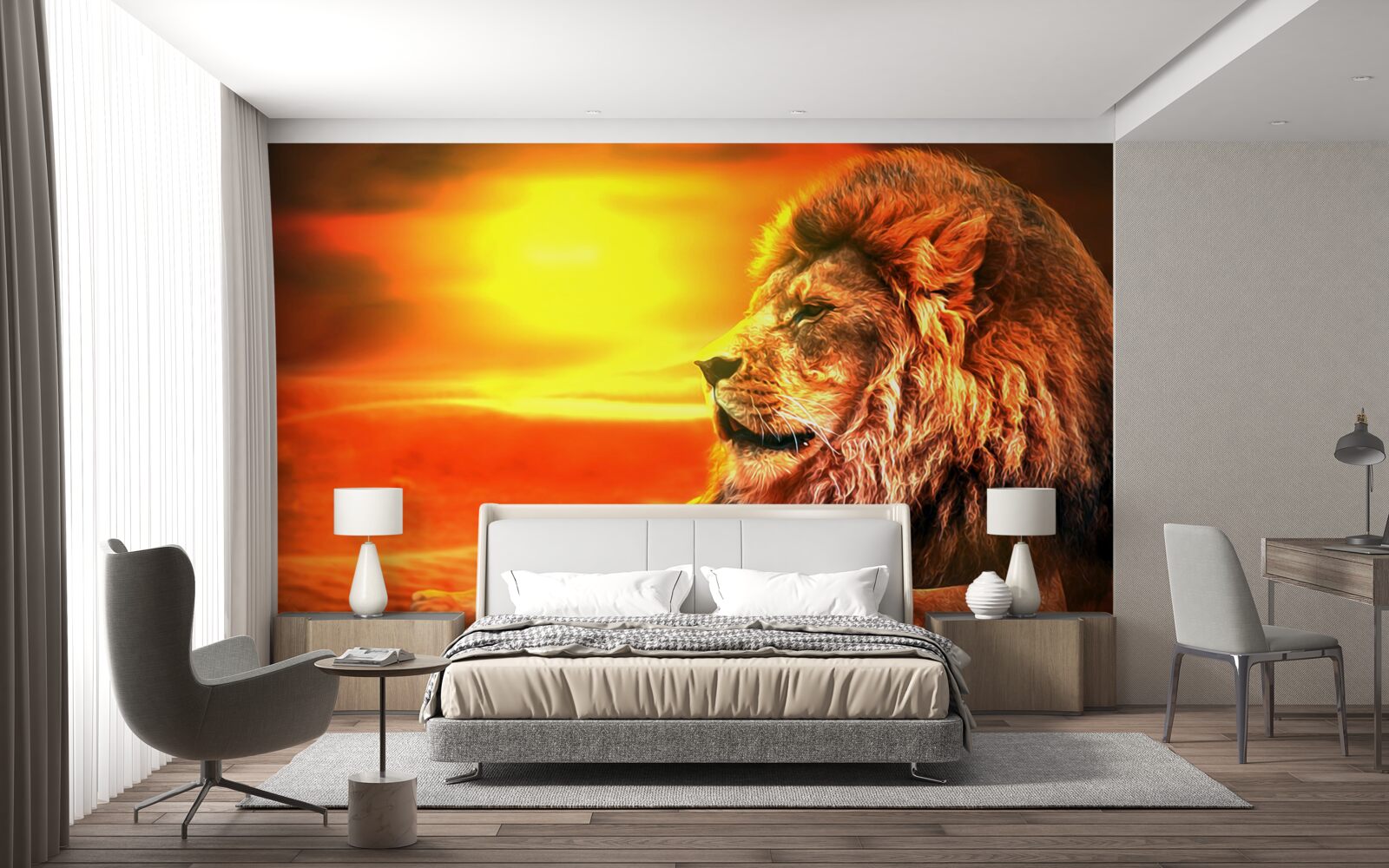 Fototapet un tigru matur însoțește dispariția soarelui