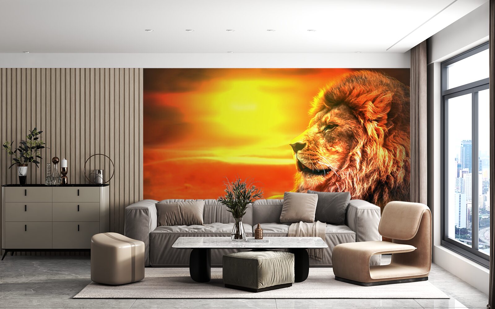 Fototapet un tigru matur însoțește dispariția soarelui