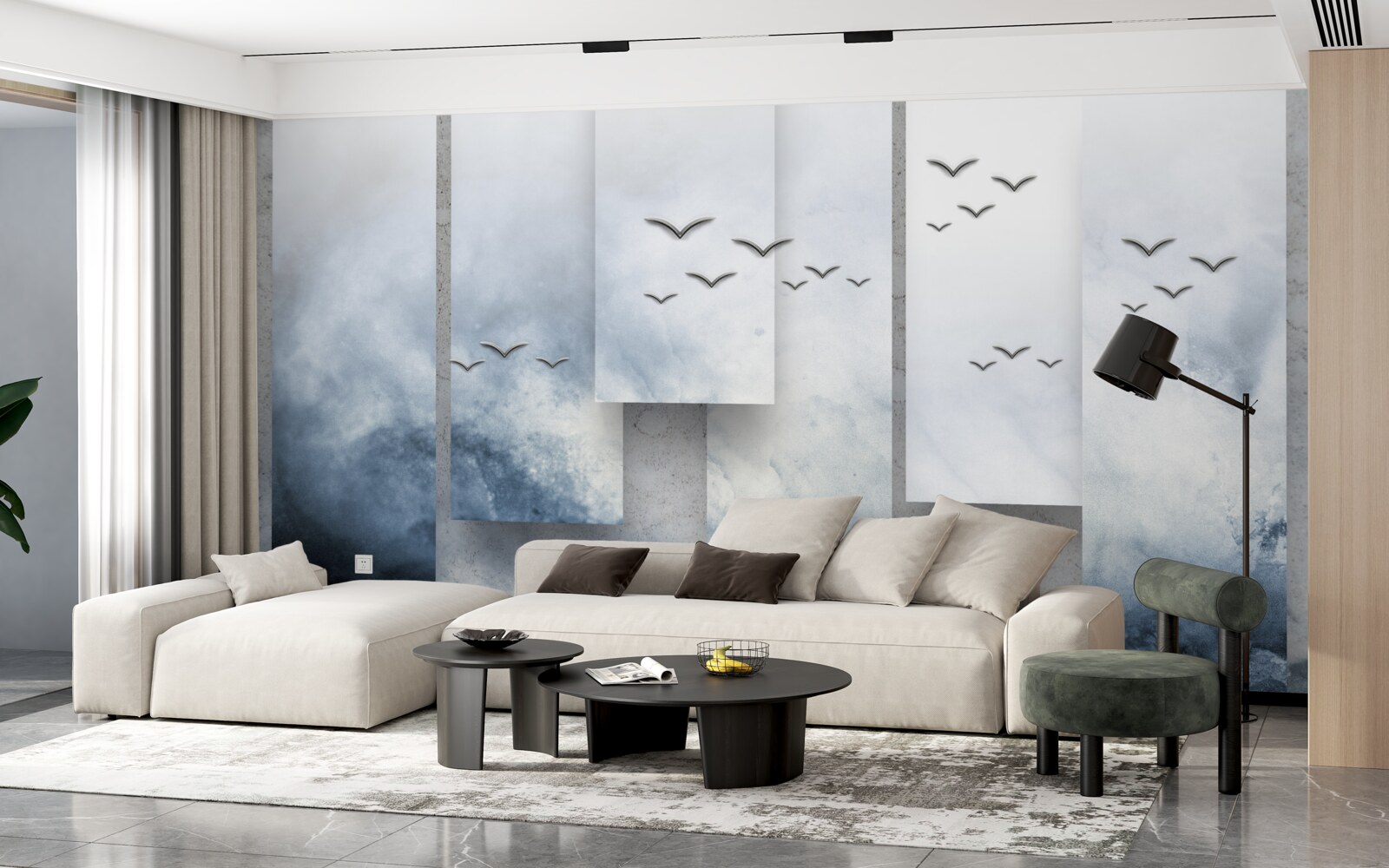 Fototapet modulele cedează locul păsărilor care părăsesc furtuna