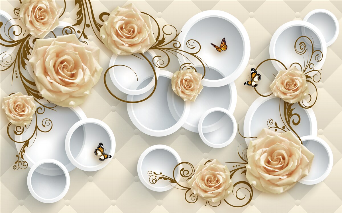 Fototapet ramuri cu trandafiri maro pe un fundal abstract