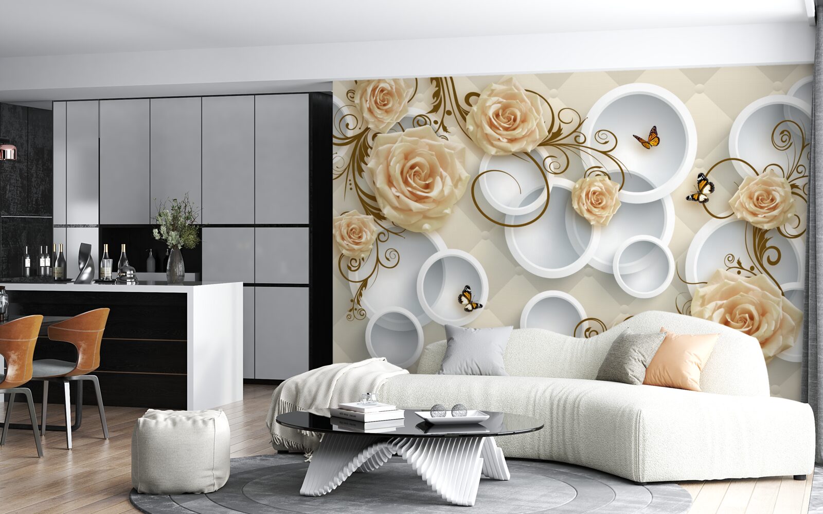 Fototapet ramuri cu trandafiri maro pe un fundal abstract