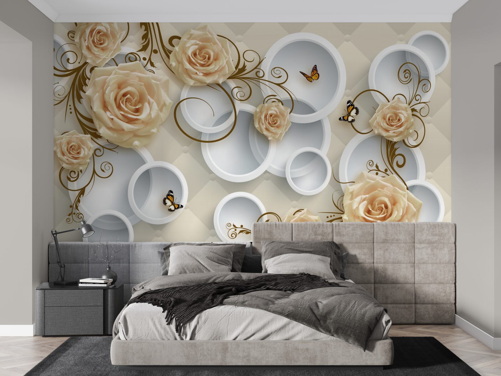 Fototapet ramuri cu trandafiri maro pe un fundal abstract