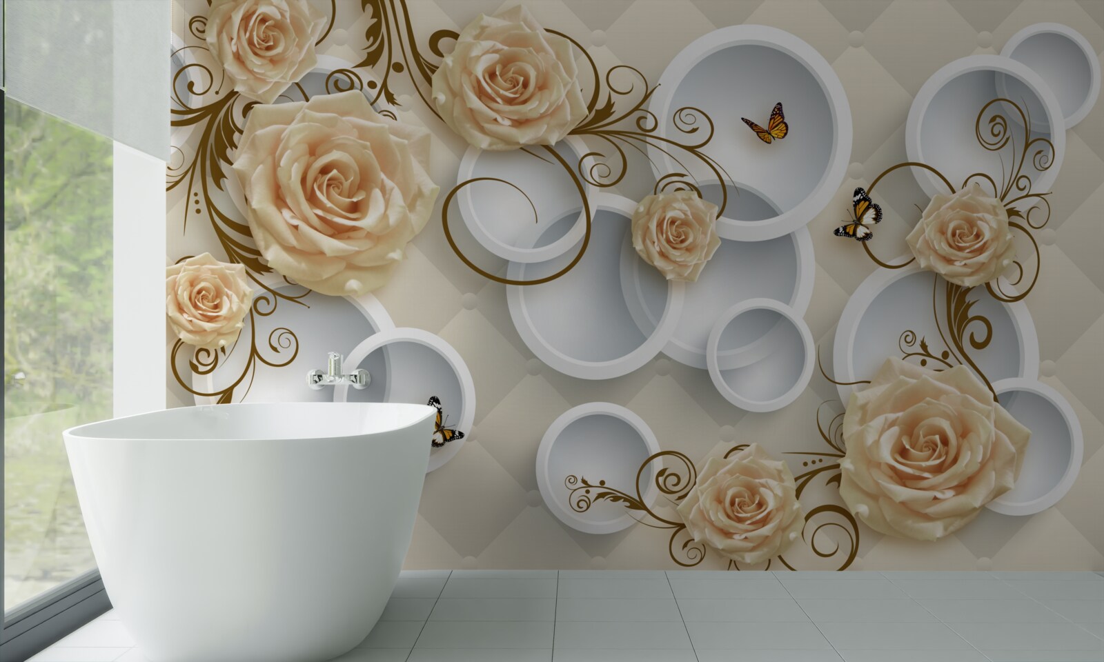 Fototapet ramuri cu trandafiri maro pe un fundal abstract