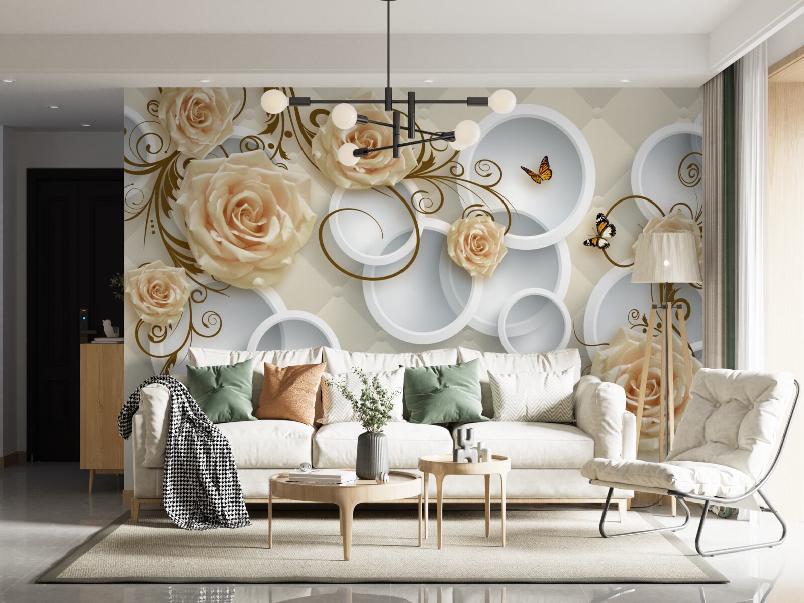 Fototapet ramuri cu trandafiri maro pe un fundal abstract