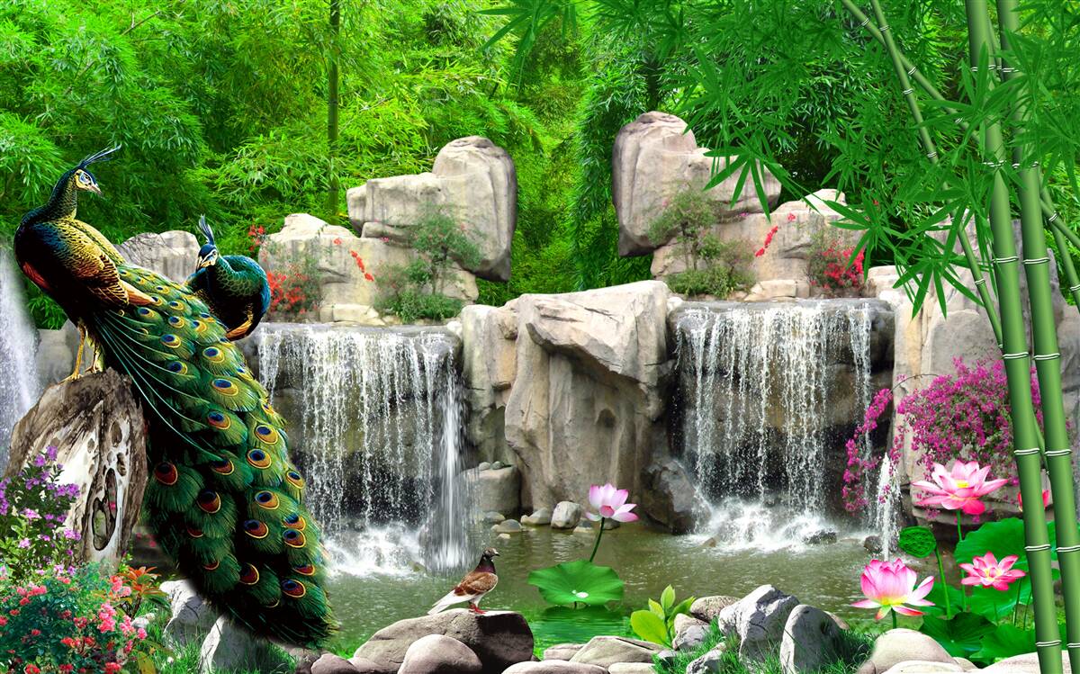 Fototapet iazuri liniștite într-o pădure verde luxuriantă