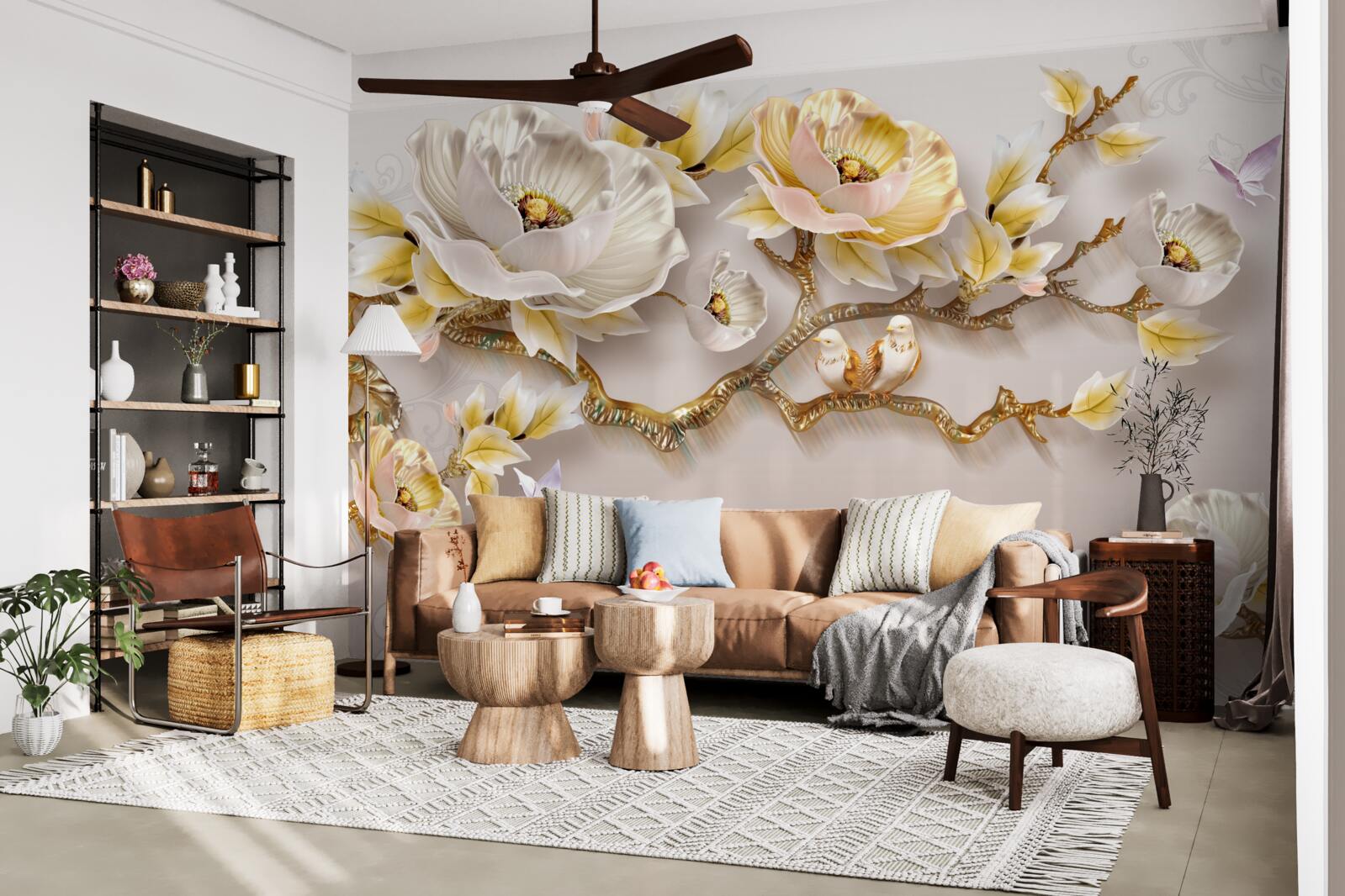 Fototapet bijuterii și aur în formă de ramuri de magnolie