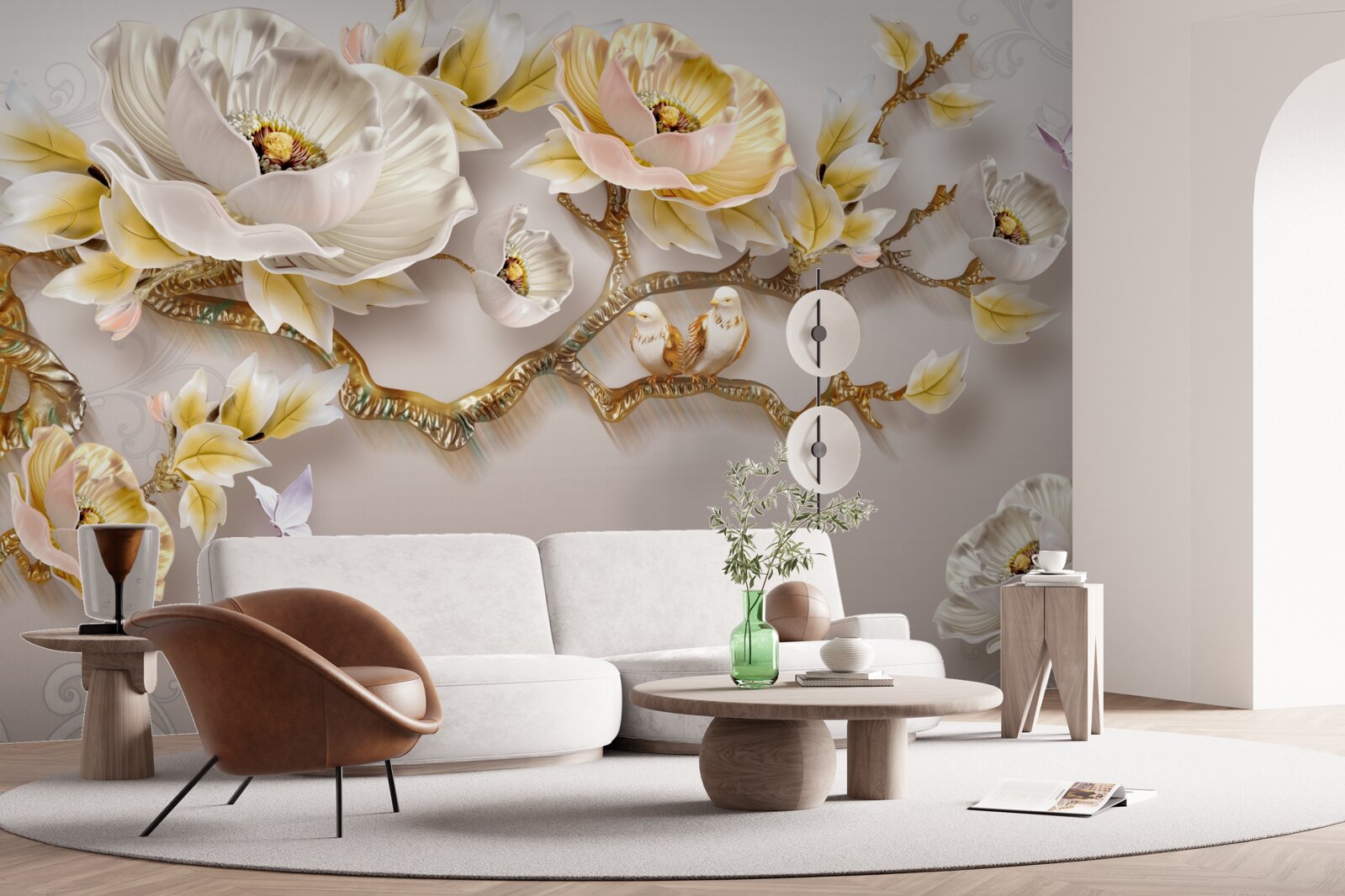 Fototapet bijuterii și aur în formă de ramuri de magnolie