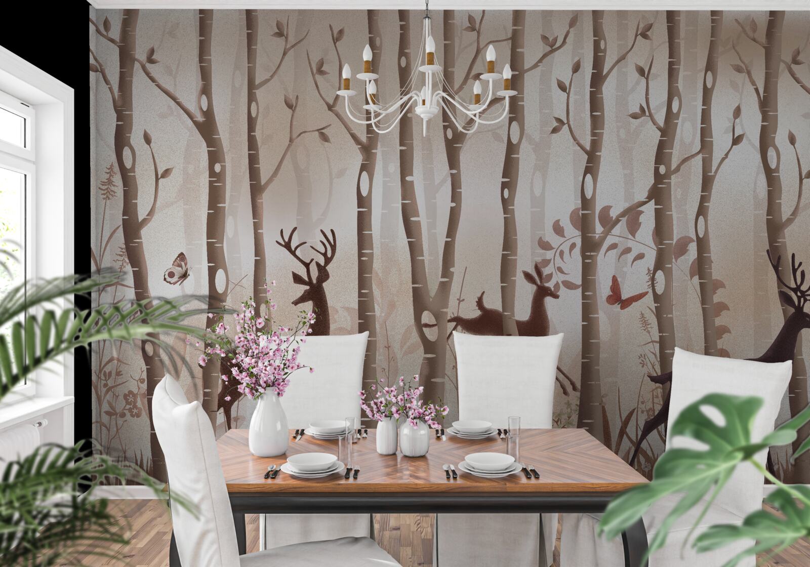 Fototapet pădurea subțire este un loc de plimbare pentru căprioare