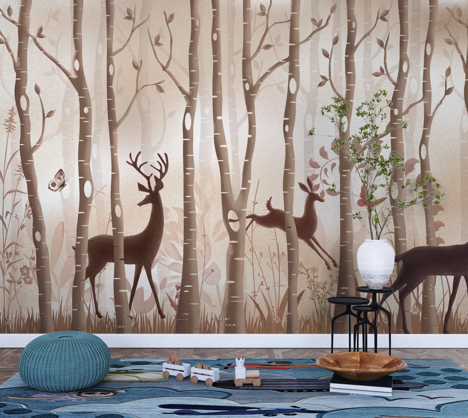 Fototapet pădurea subțire este un loc de plimbare pentru căprioare