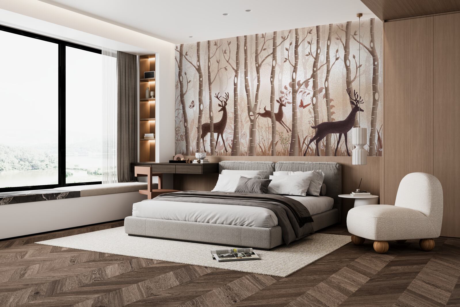 Fototapet pădurea subțire este un loc de plimbare pentru căprioare