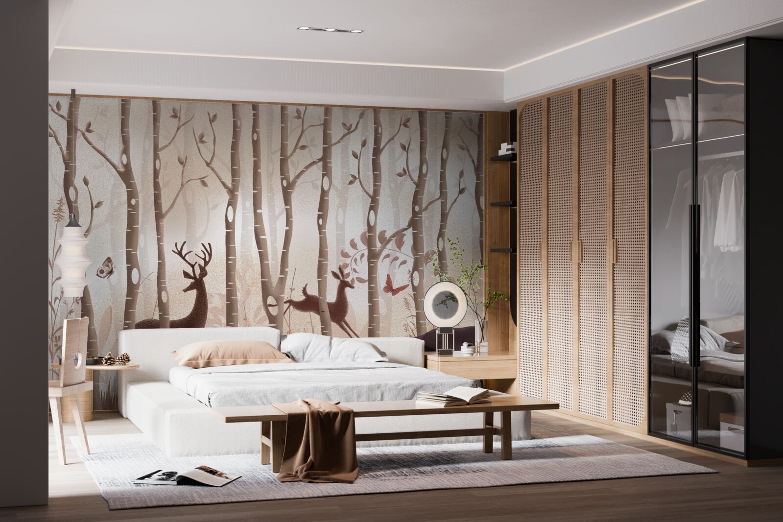 Fototapet pădurea subțire este un loc de plimbare pentru căprioare