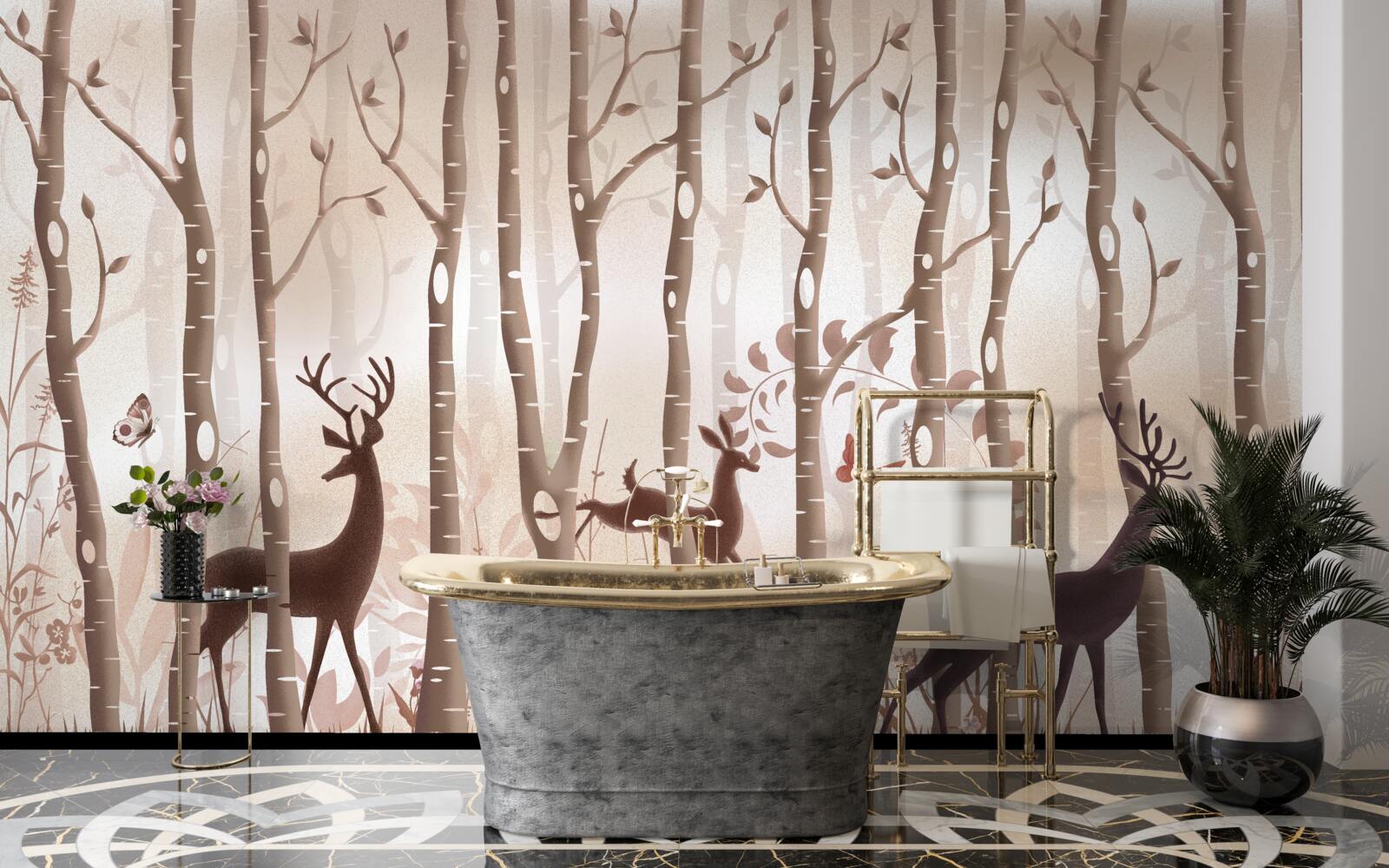 Fototapet pădurea subțire este un loc de plimbare pentru căprioare