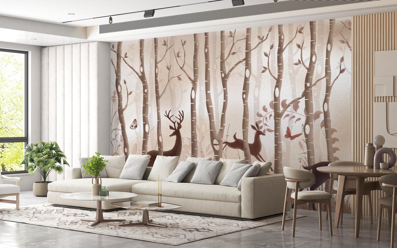 Fototapet pădurea subțire este un loc de plimbare pentru căprioare