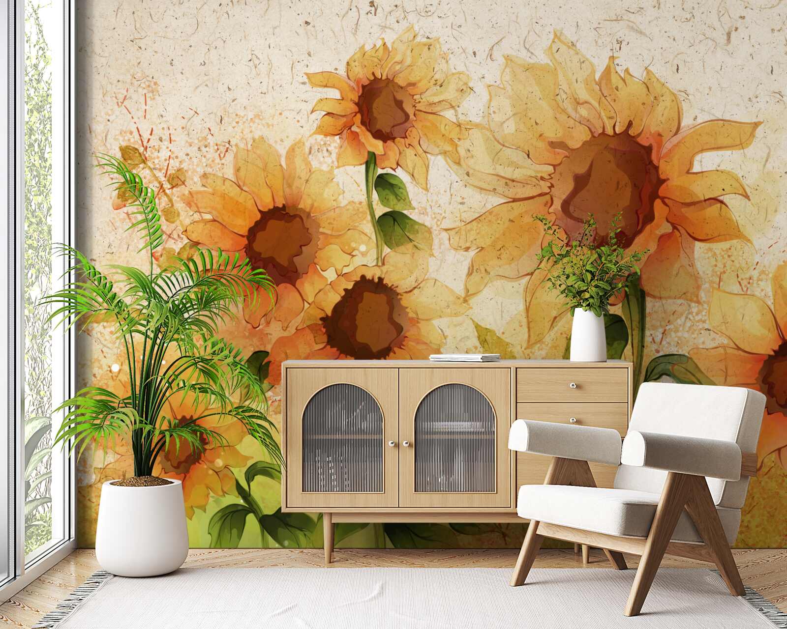 Fototapet iluminat floarea-soarelui de aur