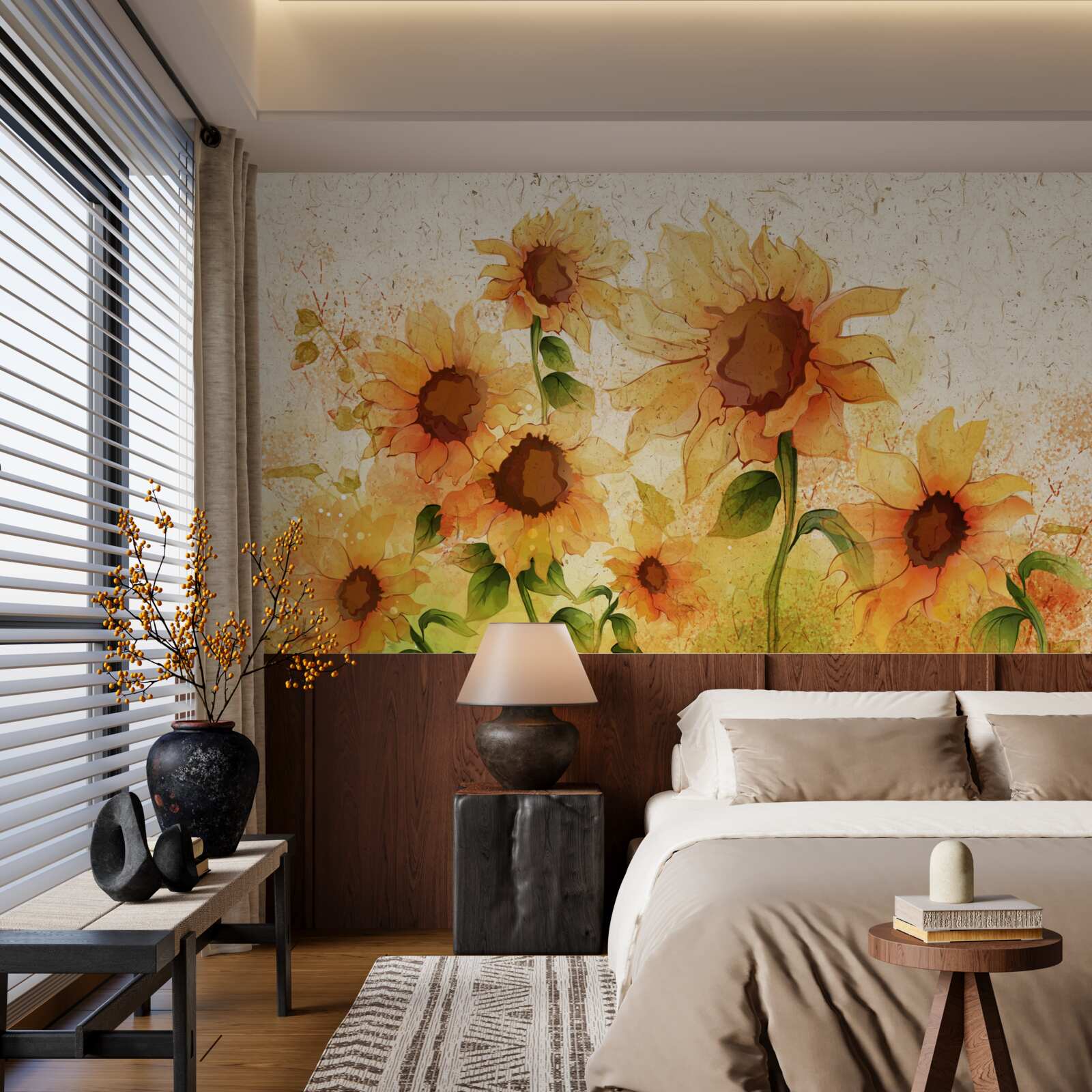 Fototapet iluminat floarea-soarelui de aur