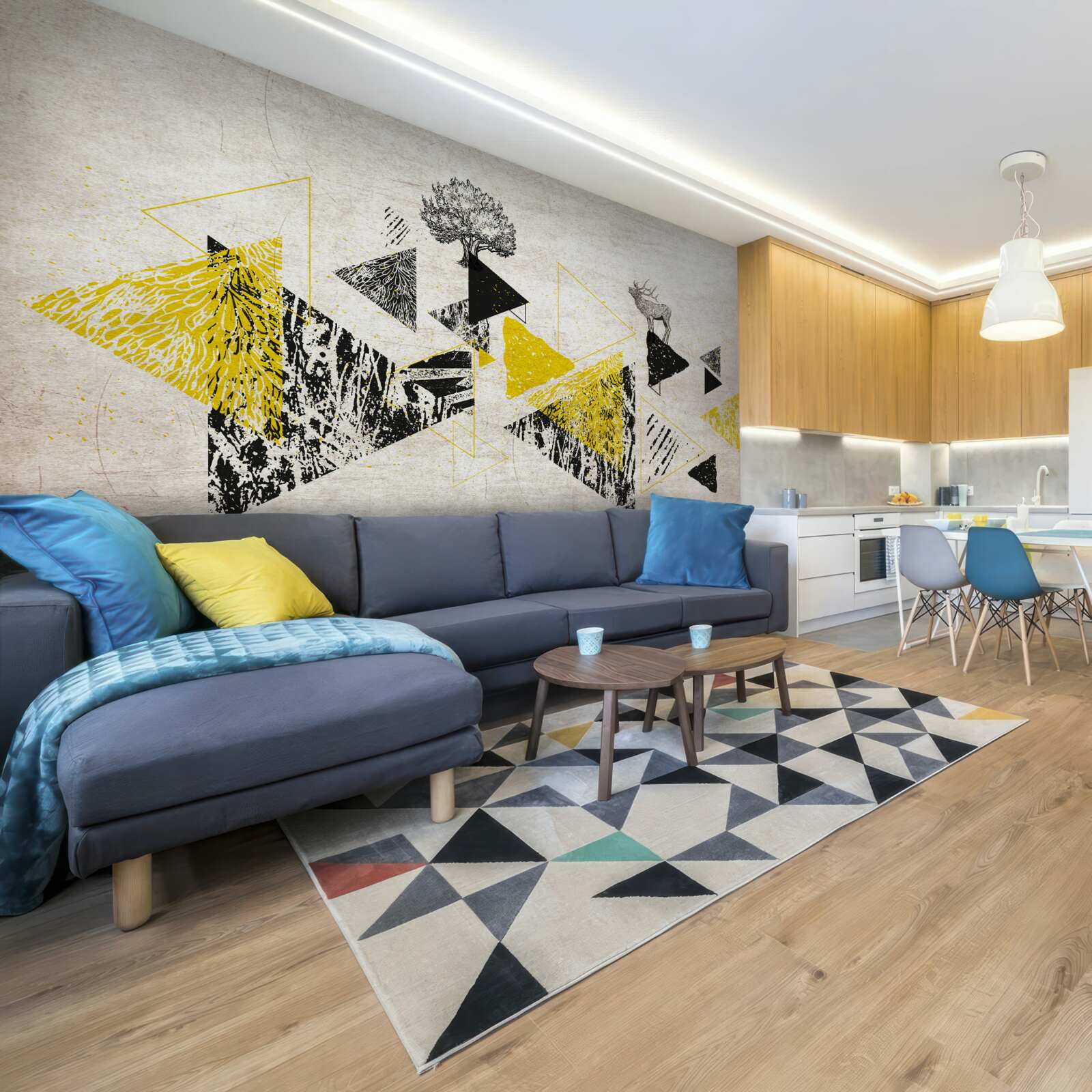 Fototapet geometrie abstractă a unei păduri de toamnă