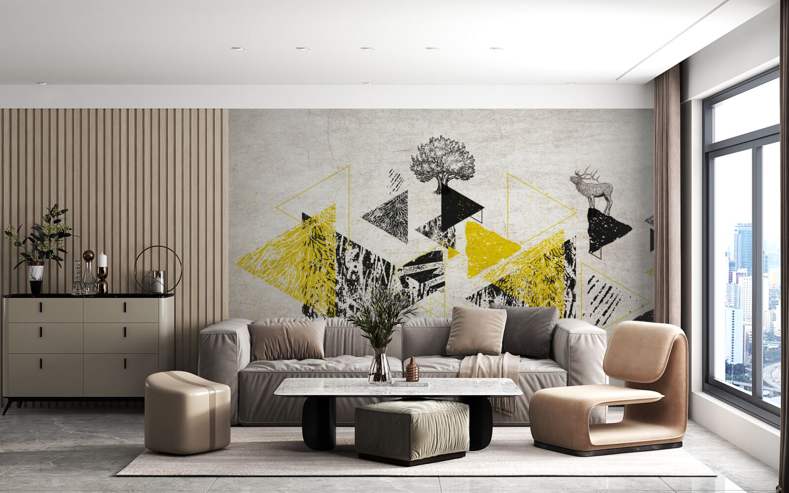 Fototapet geometrie abstractă a unei păduri de toamnă