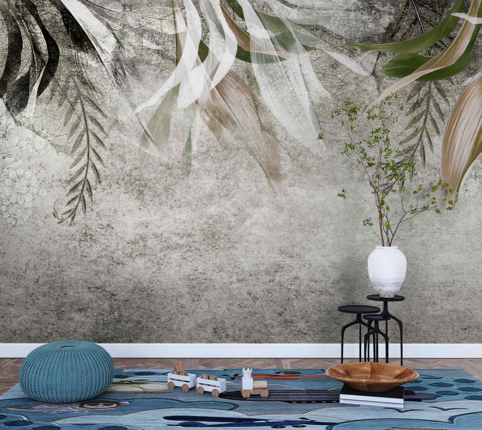 Fototapet flori și frunze agățate