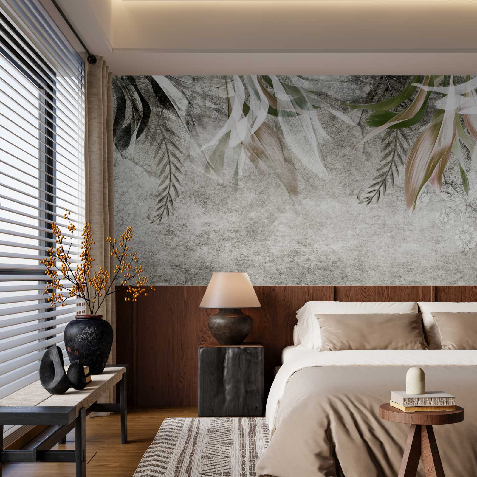 Fototapet flori și frunze agățate